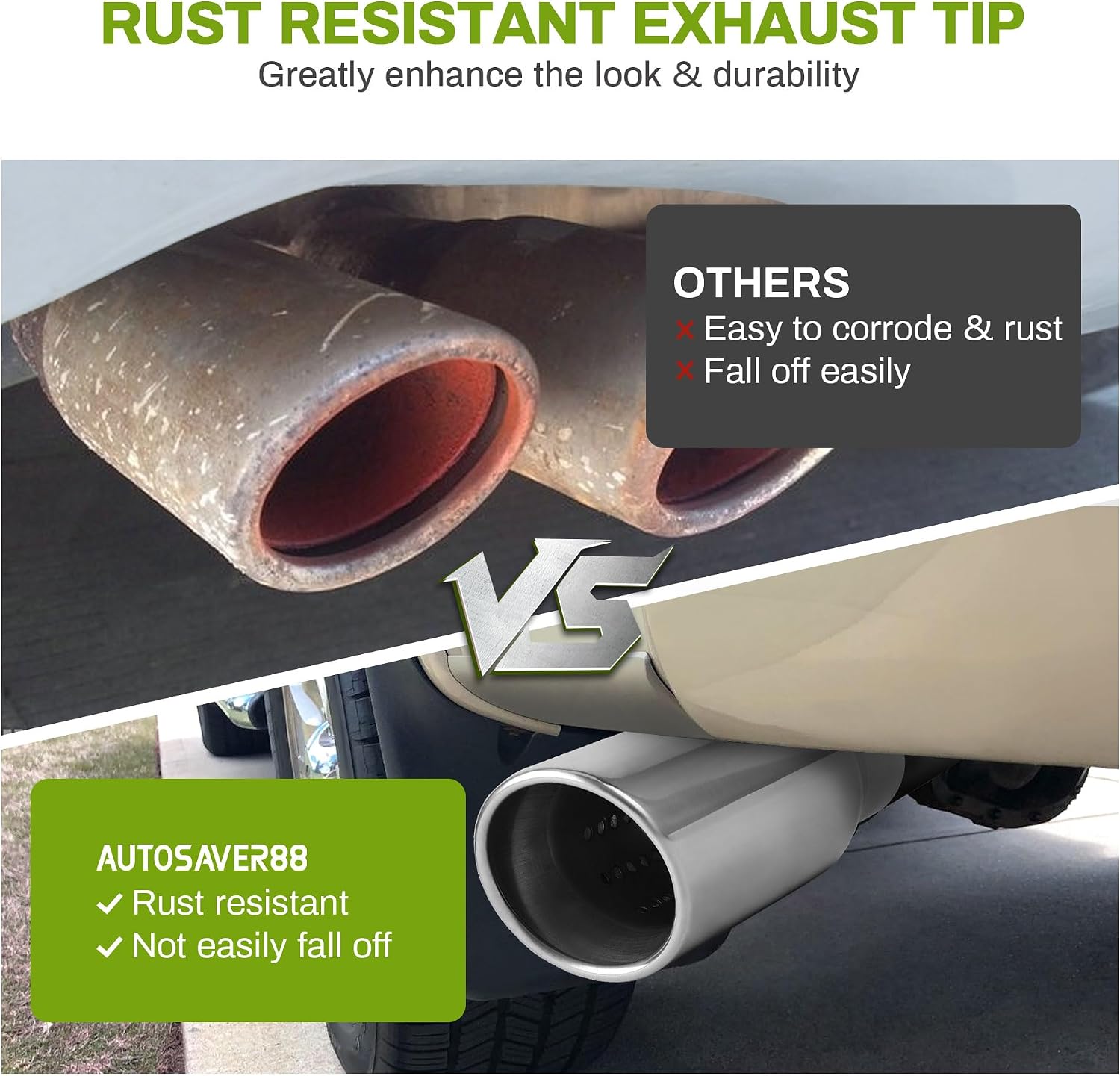 AUTOSAVER88 Adjustable 1.5-2.0 Inch Inlet Exhaust Tip, 1.5"-2" Inlet 3.5" Outlet 9" Long Chrome Plated Stainless Steel Exhaust Tail Tip for 1.5"/1.75"/2.0" Outside Diameter Tailpipe, Bolt-On, Polished