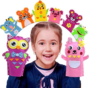 Animal Hand Puppet Crafts Kit for Kids 8pcs Sewing Kits for Girls 4-9 Felt DIY Sewing Projects Toddler Activities Story Telling Pretend Play Party Favors Toys