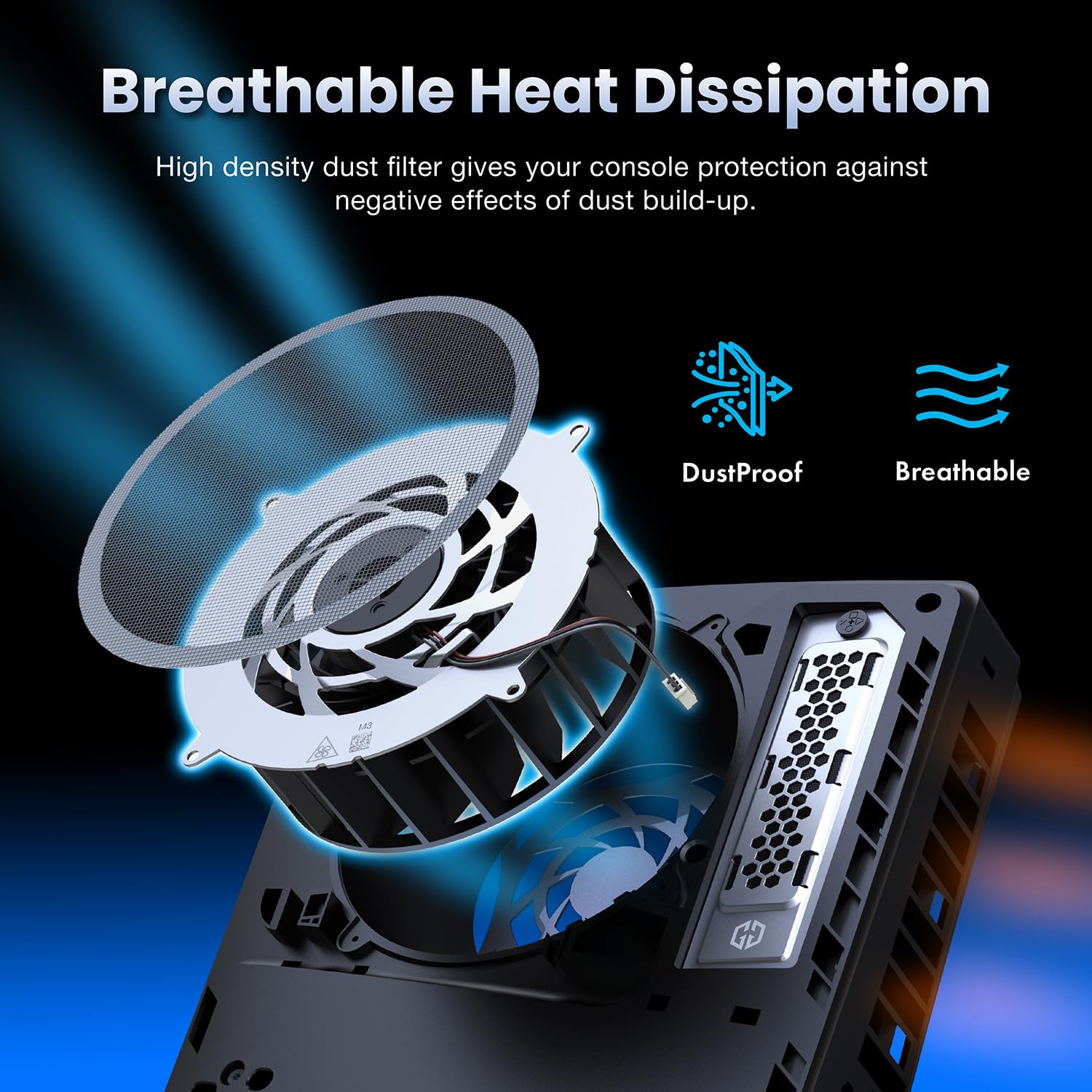 GRAUGEAR Actualización de refrigeración y protección contra el polvo para PS5 Pro/PS5 Slim, PS5 Pro/Slim M.2 SSD cubierta de disipador de calor con filtro de polvo de ventilador y enchufes de puerto