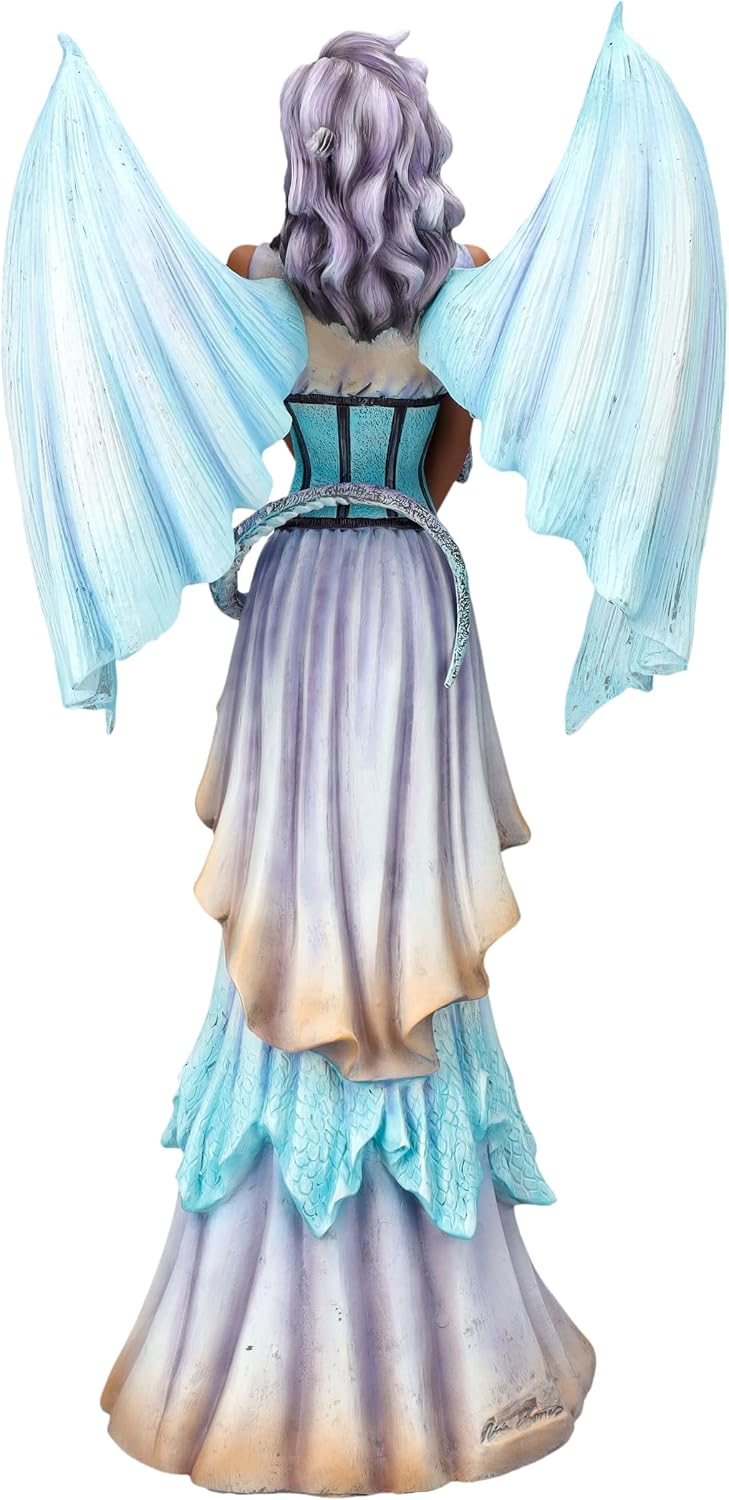 Pacific Giftware 16" Tall Large Dragon Keeper Fairy Mesmerizing Lavender & Aqua Winged Sculpture by Amy Brown Statue for Indoor Home Decor and Outdoor Decor Colletible Figurine
