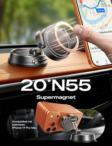 MAGIC JOHN für Auto-Smartphone-Halterung, Doppel sicherheitsklem mvorrichtung, Vakuum Saugnapf, 2500gf Magnetic, 360° Verstellbarer, für Verschiedene Szenarien - 3