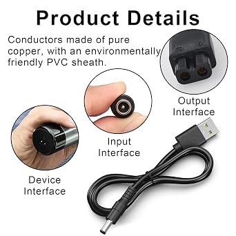 8-Piece Electric Shaver Charger Kit - Power Cord Replacement Charger 5V USB Adapter Set for Electric Hair Clippers, Beard Trimmers, Shavers, Bathroom and Travel Essential, Long Tweezers Aquarium