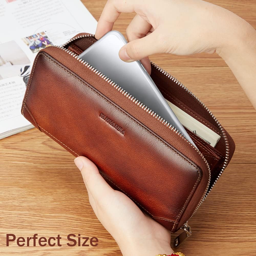 VANNANBA Long Zipper Wallet for Men RFID Blocking Leather Wallet,Large Capacity Credit Card Holder with Gift Box(Coffee) - Image 4