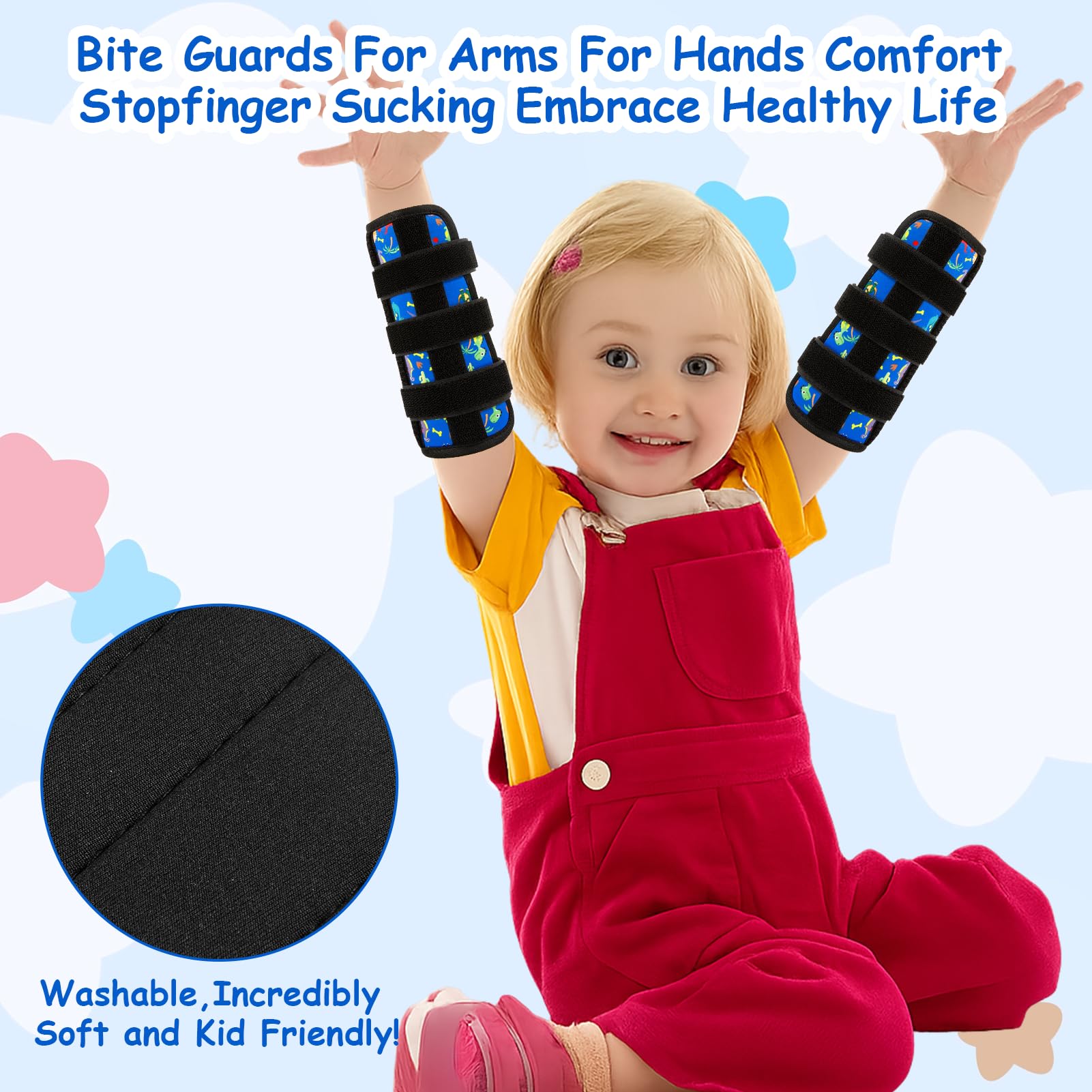 2 Pièces Protège-Doigts Pour Enfants Protection Anti, Utilisé Pour Anti Succion Pouce, Protection Platre Bras Enfant, Arrêter De Sucer Les Doigts Empêcher (Dinosaure Bleu)