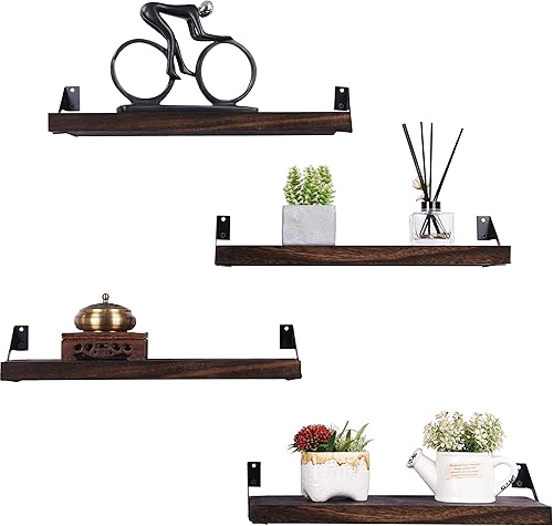 Miniatura 6 de HXSWY Estantes flotantes de madera rústica para decoración de pared, estante de pared de madera para baño, cocina, dormitorio, sala de estar, juego