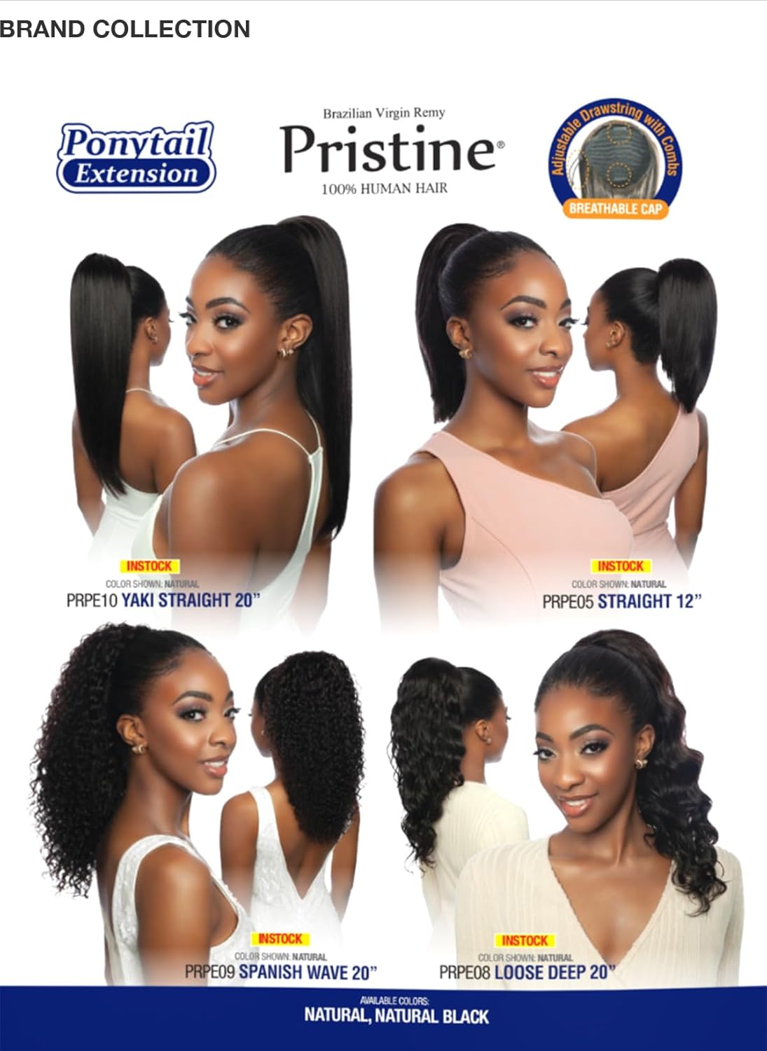 MANE CONCEPT Human Hair Ponytail Pristine PRPE 08 Loose Deep Drawstring Ponytail 20" (NATURAL BLACK)