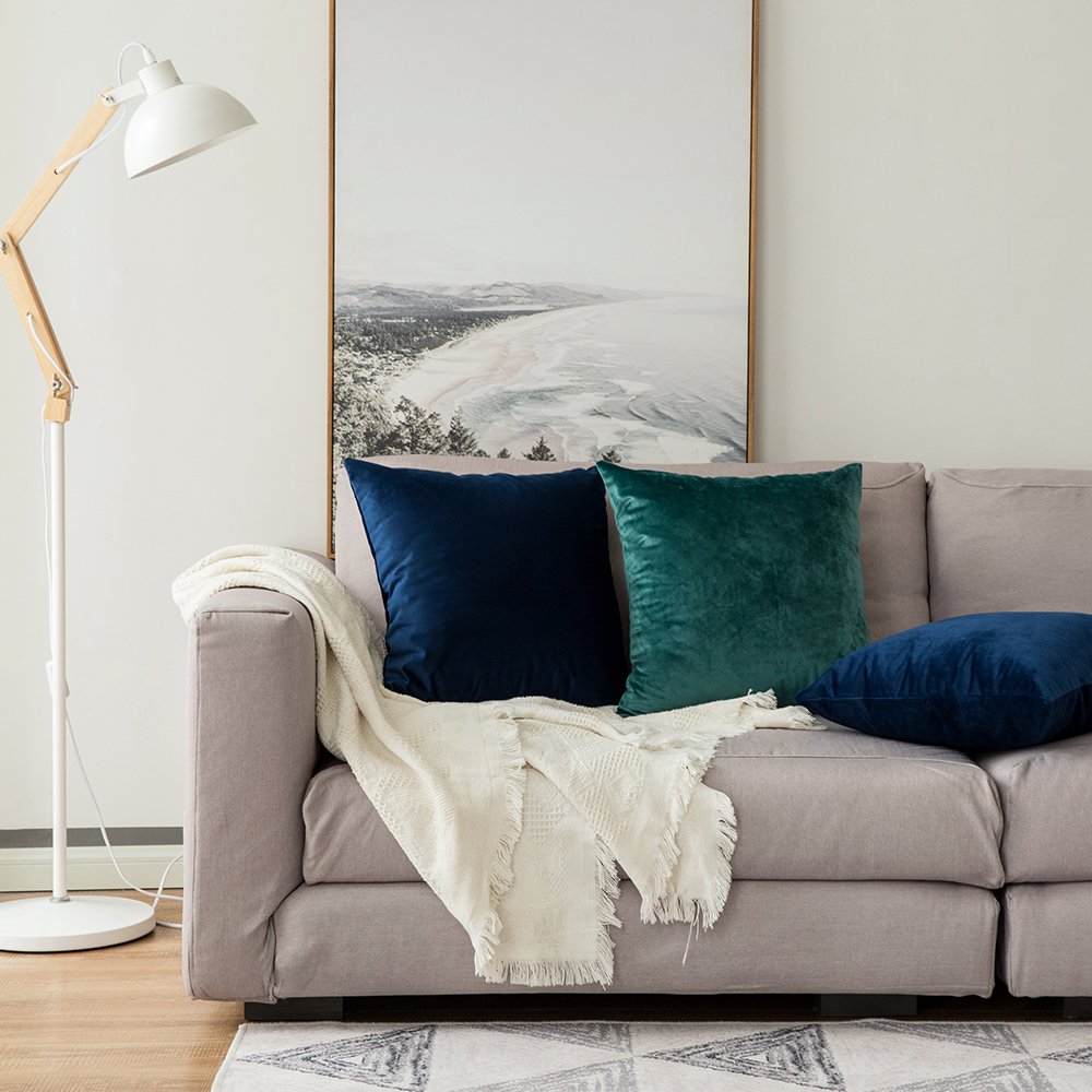 MIULEE Confezione da 2 Federe in Velluto Copricuscini Decorativi Fodere Quadrate per Cuscino per Divano Camera da Letto Casa45X45cm Blu Navy