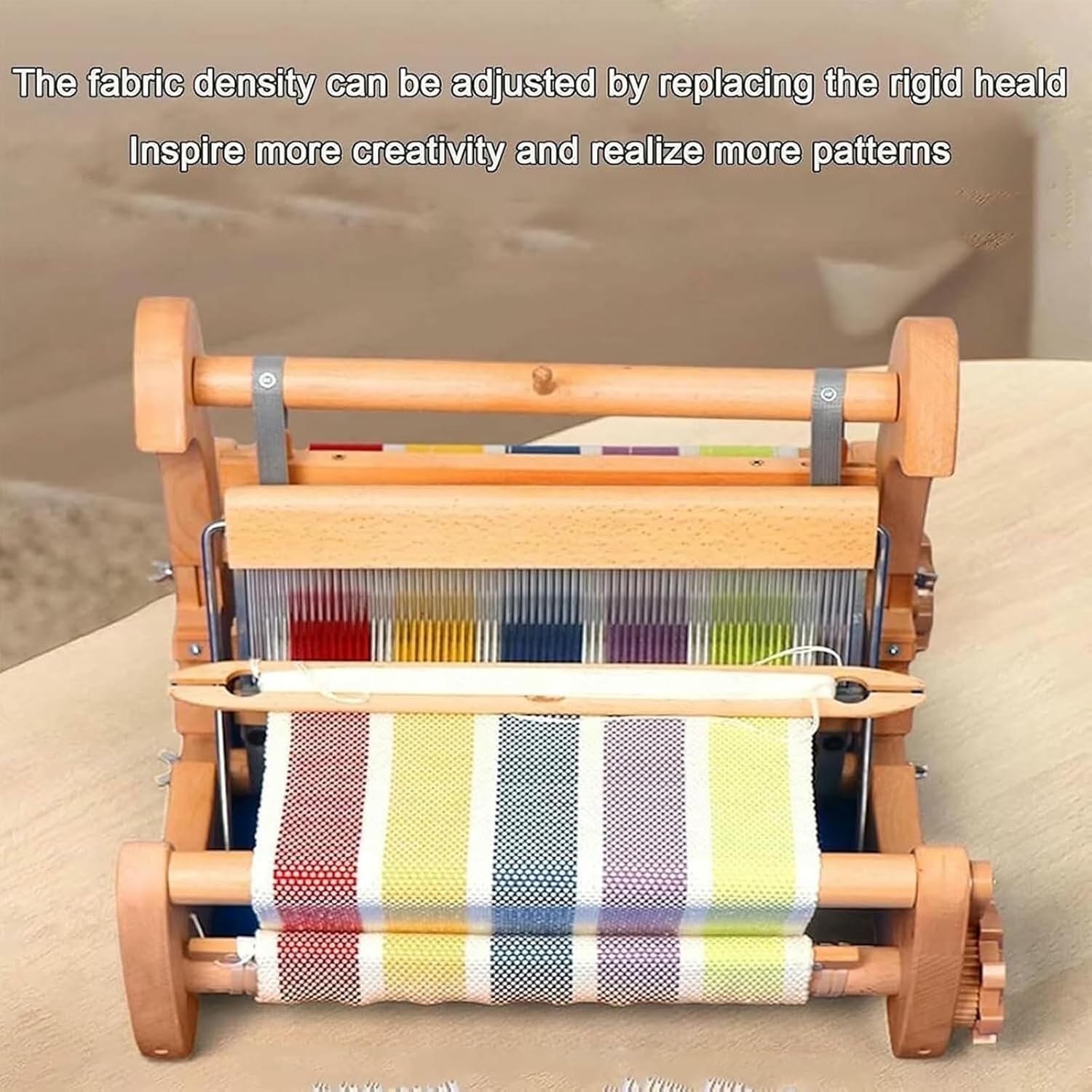 GJOPU Foldable Mini Creative Looms, Tabletop Wooden Weaving Looms Kit with a Reed Device, Adjustable Fabric Density, Weavings Width 30cm, Eccentric Shaft Design, No Installation Required