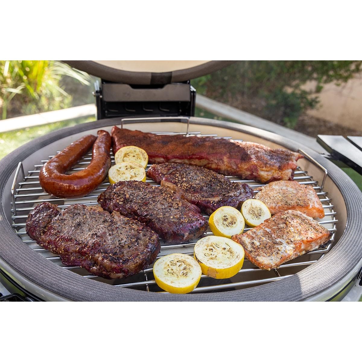 INTEC - Barbecue a Carbone Kamado in Ceramica Verde Ø 56cm 22 Pollici - Griglia da Esterno 122.1 x 69.6 x 117.4cm