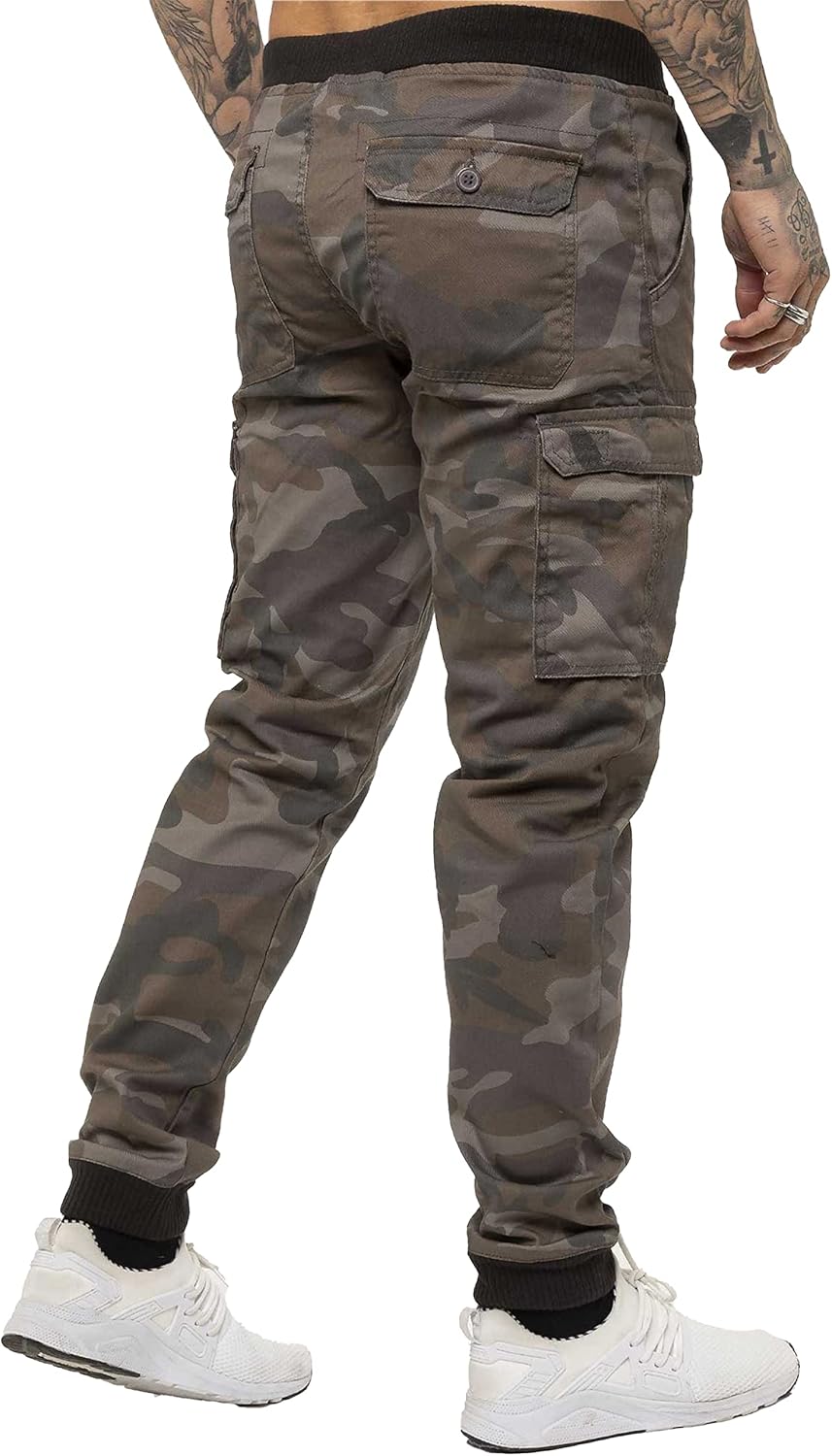 989Zé ENZO Mens Cargo Pants Elasticated Waist Camo Combat Cuffed Military Joggers Trousers