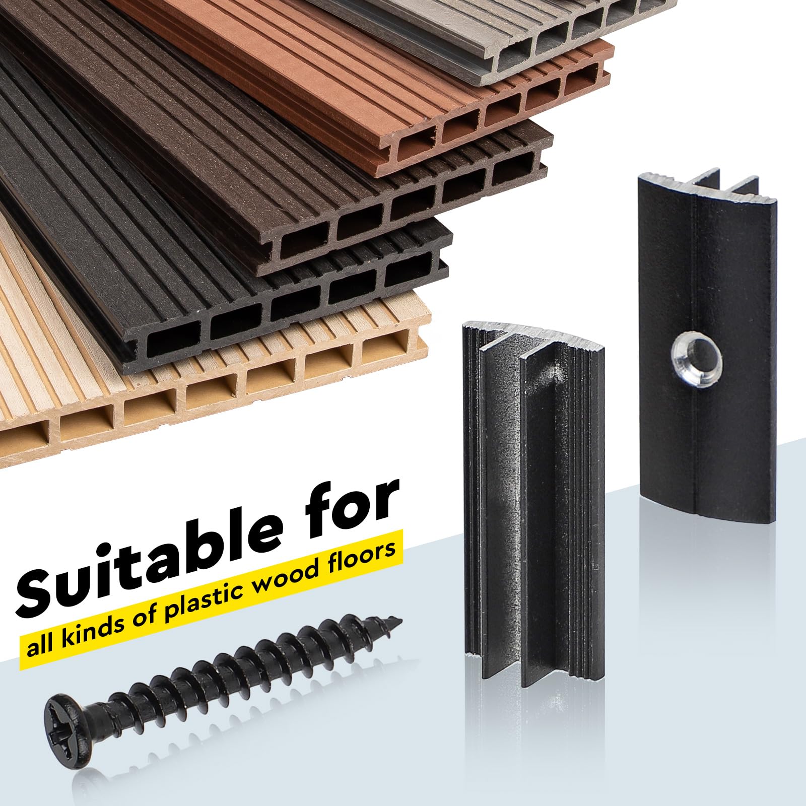 200 Pcs Clips für Holzböden aus Kunststoff Aluminiumlegierung T-Clips für Terrassendielen 6 mm Spaltabstand Versteckte Abstandhalter mit 200 Schrauben für WPC/BPC Dielen Verbunddielen Schwarz