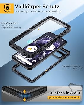 Lanhiem for Google Pixel 8 Case IP68 Waterproof Shockproof Black Pixel 8 mobile phone case 360 degree protective case dustproof outdoor armoured case with built-in screen protector
