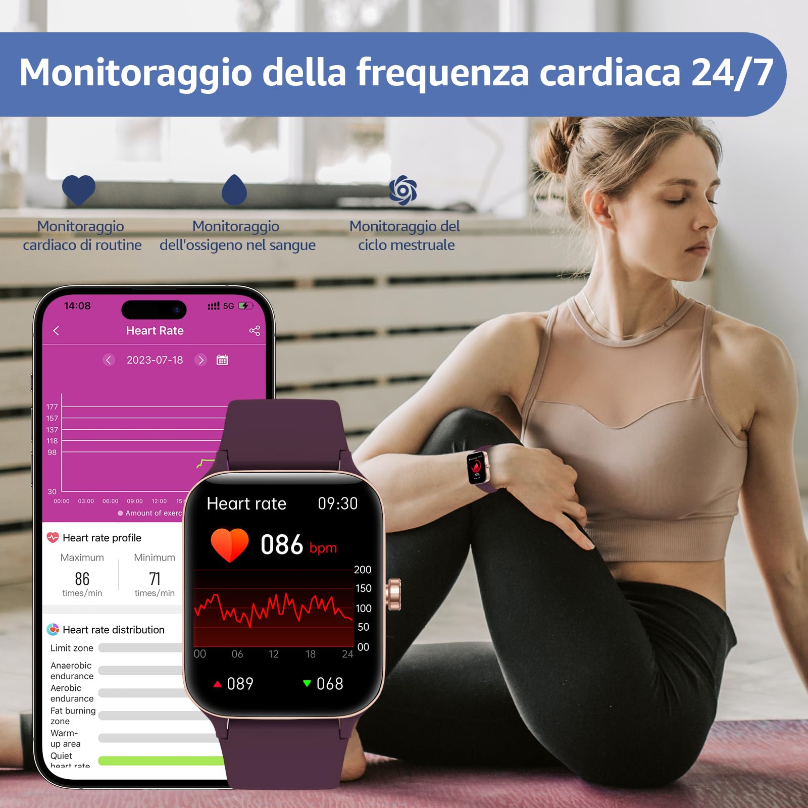 Smartwatch homme femme, 1.95 full touch screen Smartwatch avec effectuer/répondre appels, suivi de fitness avec pression artérielle et moniteur de sommeil, 140+ step counter sport pour android ios