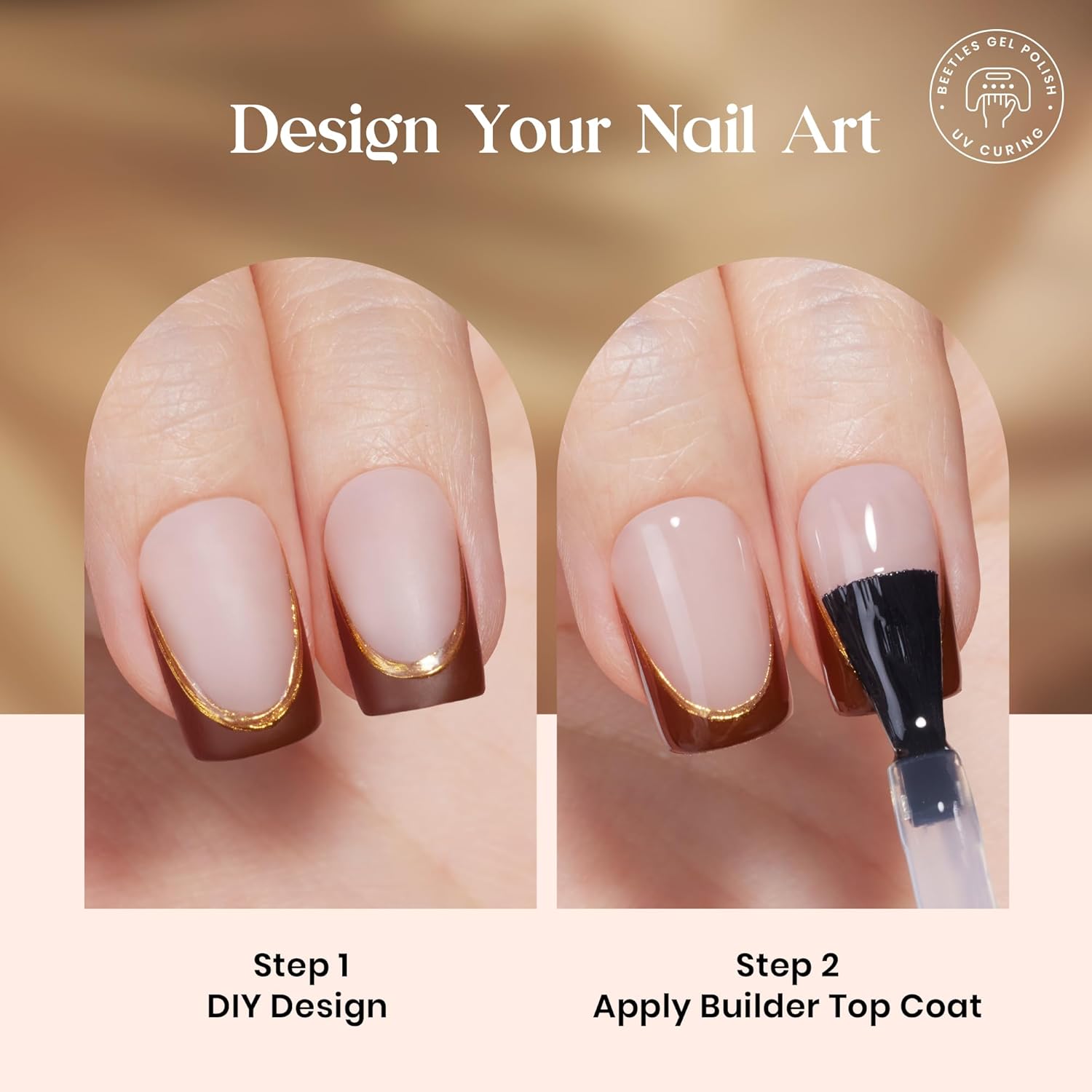Beetles Press On Nails Kit-Mocca Mousse French | 7 Colors Short Square French Tip Press On Nails | 224Pcs 16 Sizes All-in-One Kit Nails With Nail Glue,Remover,Builder Top Coat,Nail Lamp