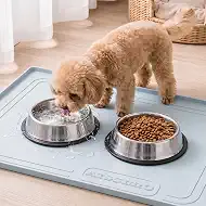 22x19 Pet Feeding Mat Waterproof Nonslip Cats and Dogs Water Bowl Mat | Silicone 0.59" Raised Edges Contain Food & Water Spills, Easy To Clean, Bpa-Free, Reinforced To Resist Collapse,Light Blue