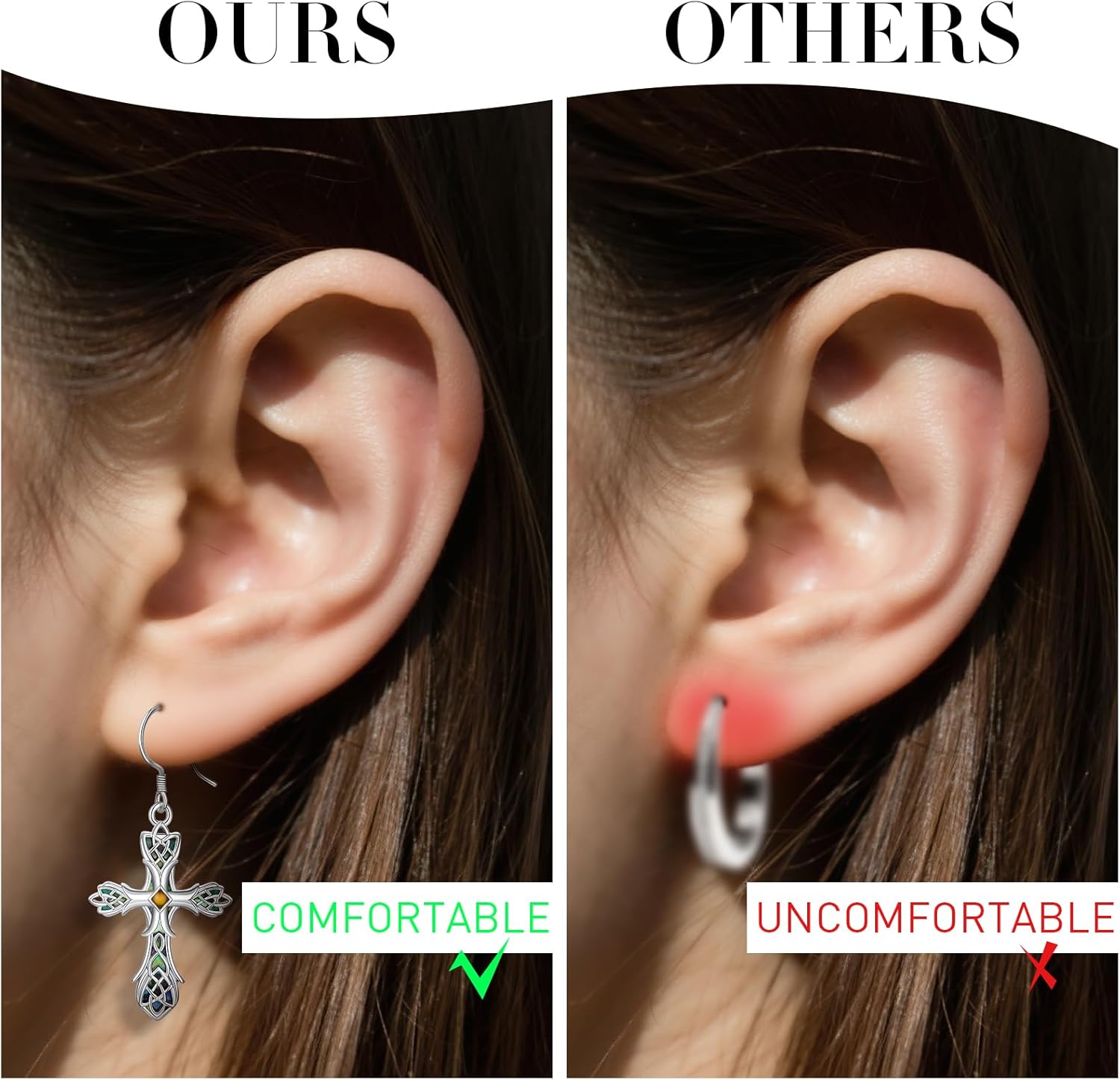 Celtic Earrings Gifts for Women Sterling Silver Cross Celtic Knot Irish Dangle Earrings with Mustard Seeds Abalone Jewelry