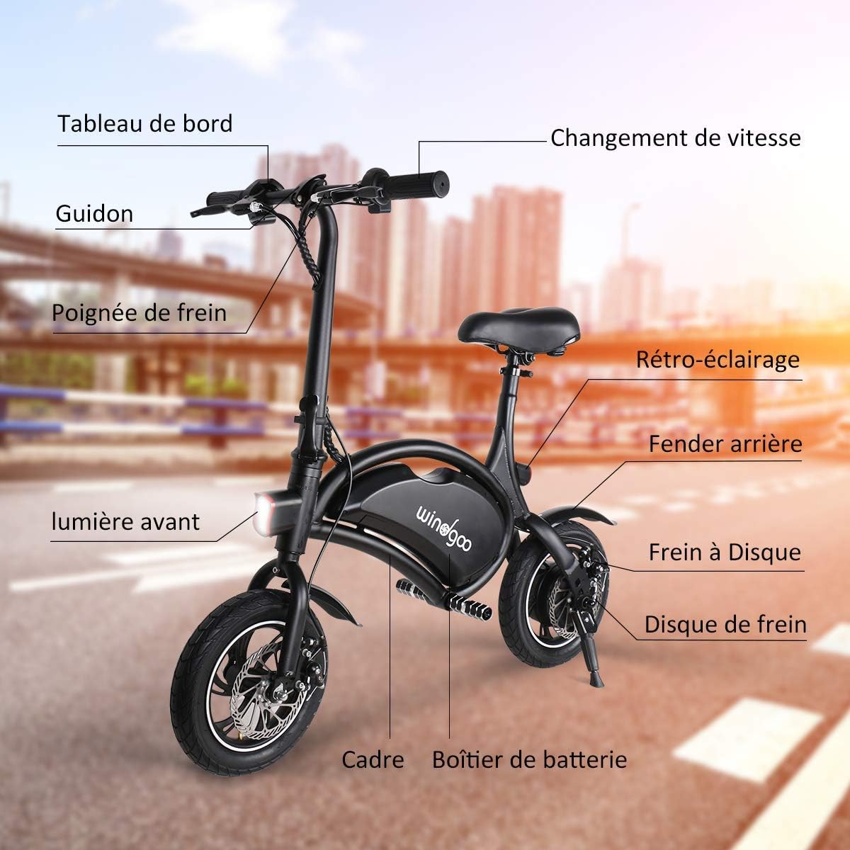 Diagram over komponenter til Windgoo B3 elektrisk scooter