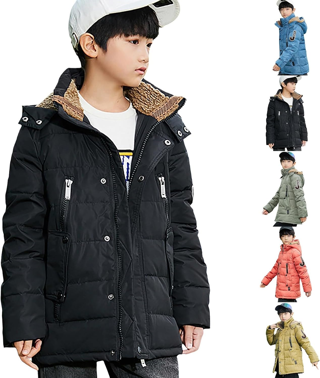 Boys Heavy Winter Coat Youth Quilted Long Parka Puffer Jacket Hooded Padded Windbreaker Thicken Insulated Ski Snow Outerwear