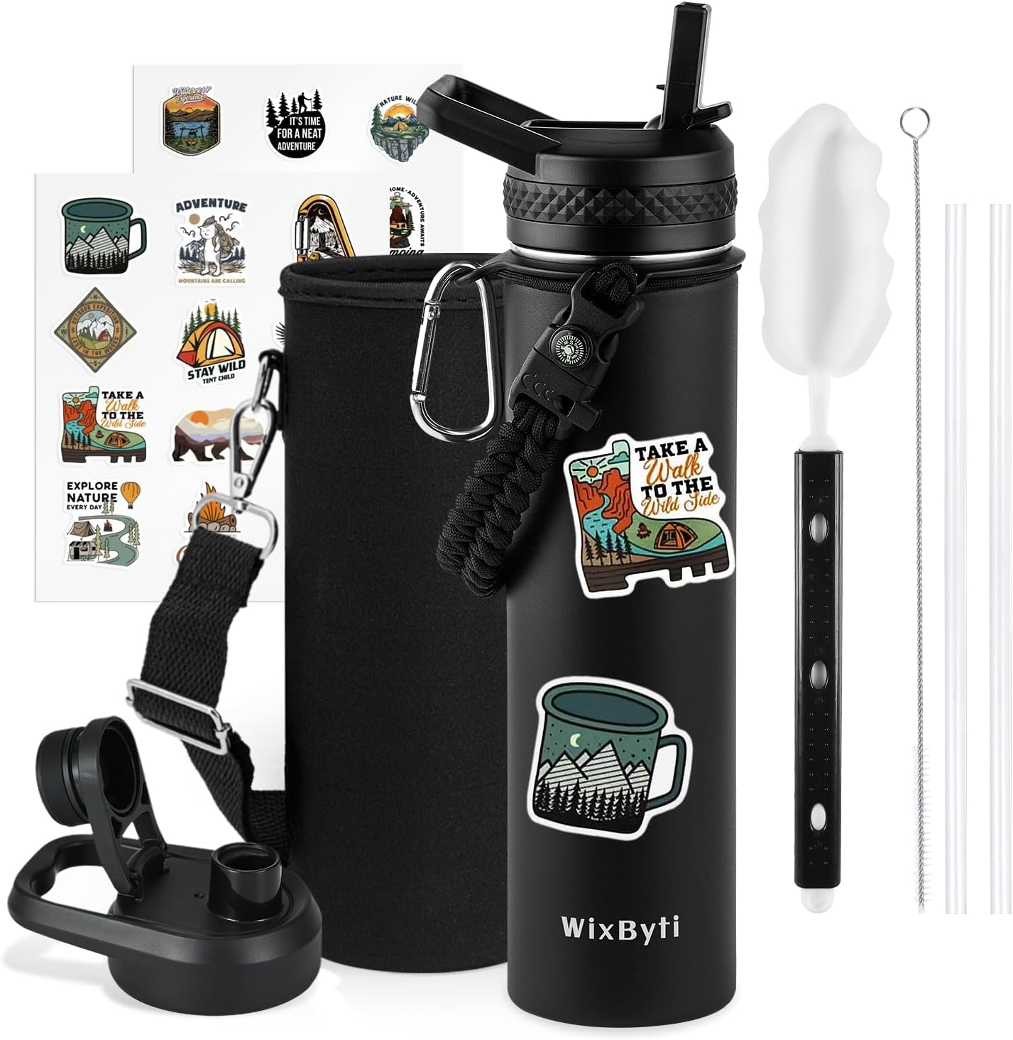 Botella de agua con aislamiento y pajilla de 24 onzas, deportiva, triple pared de acero inoxidable (fría durante 48 horas), a prueba de fugas, con