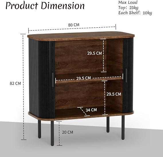 BonVache Sideboard, Buffet Storage Cabinet for Living Room, Kitchen Cupboard with Tambour Sliding Door, Storage Unit for Modern Home Dinning Room,Black