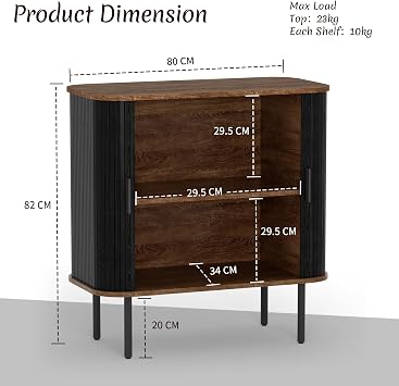 BonVache Sideboard, Buffet Storage Cabinet for Living Room, Kitchen Cupboard with Tambour Sliding Door, Storage Unit for Modern Home Dinning Room,Black