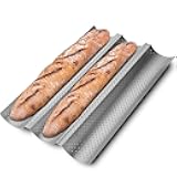 Nonstick Baguette Pans for French Bread Baking, Perforated 3 Loaves Baguettes Bakery Tray, 15