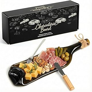 Bokon Melted Wine Bottle Serving Board Decorative Cheese Tray Charcuterie Board with Knife Fork Cracker Platter Beer Lover Gift for Party Housewarming Supplies (1,Brown,Wine Bottle)