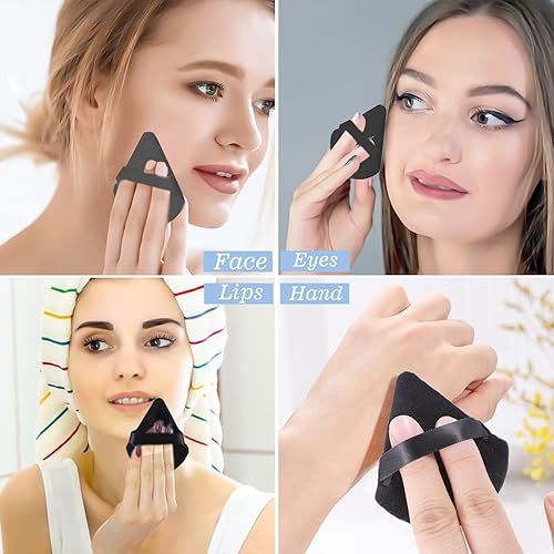 Miniatura 7 de Pimoys 15 piezas de esponja de maquillaje triangular, esponja de maquillaje para polvo suelto, soplo de terciopelo para cara, exquisito maquillaje
