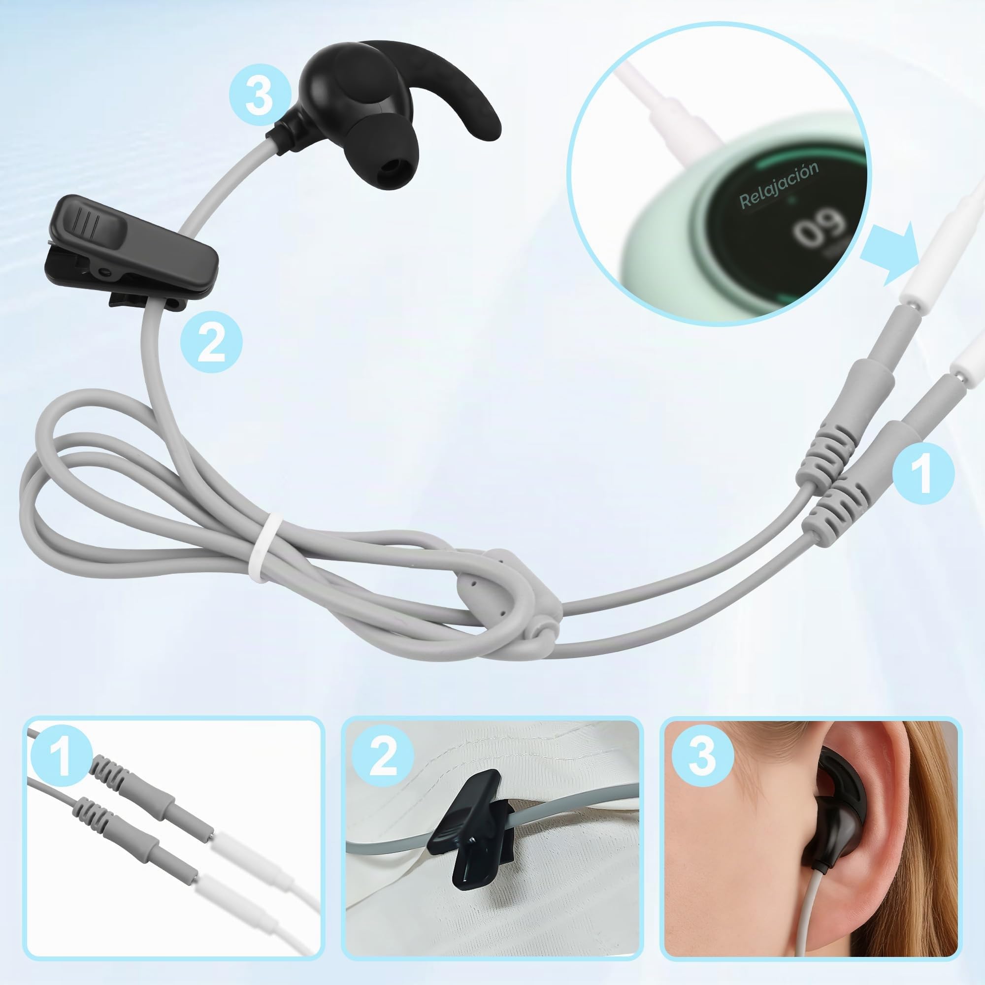 Estimulación del nervio vago con tapón auricular para conector de pin hembra de 2.0mm con botella de spray y 2 puntas reemplazables para auriculares, compatible con AVNS y TaVNS 0.35M