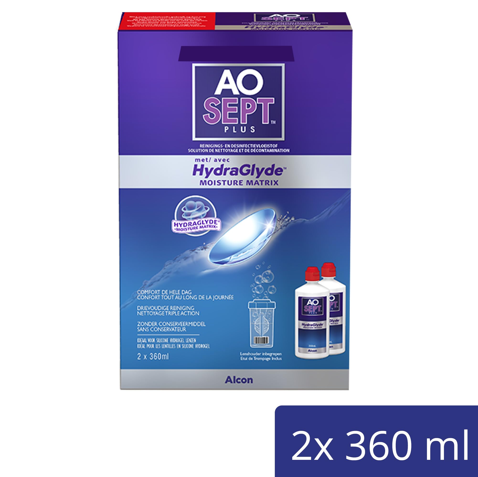 Aosept Plus mit Hydraglyde Kontaktlinsen-Pflegemittel, Vorratspackung, 2 x 360 ml
