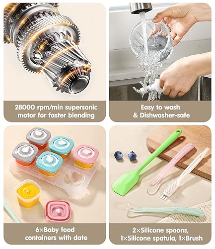 Miniatura 8 de Zooawa Fabricante de alimentos para bebés, procesador de alimentos para bebés 13 en 1 para alimentos para bebés, puré de bebé, frutas, vegetales,