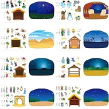 Christmas Nativity Craft Kit for Kids, Make a Nativity Scene Hanging Ornament Sticker Kit, Jesus Birth Stickers, Christian Religious Bible Scene Party Favor Home Classroom Activity24 Sets