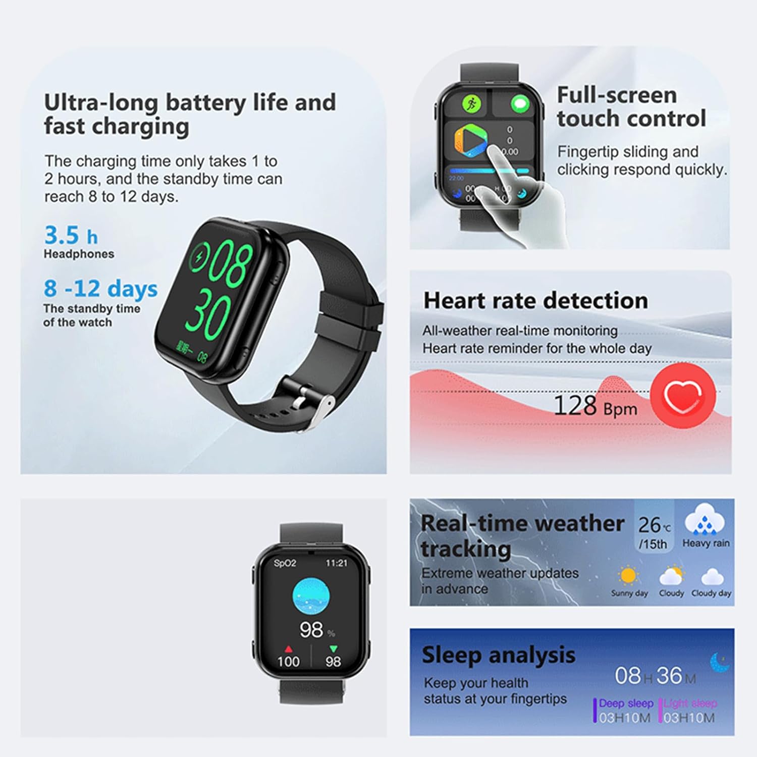 Yihou Smart Watch with Earbuds 2 in 1 Watch for Men Women with Earbuds Fitness Tracker with Sleep Tracker Heart Rate Monitor for Android iOS Black