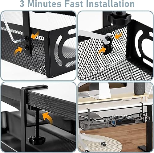Miniatura 8 de Organizador de cables de 25 pulgadas, organizador de cables debajo del escritorio, sin taladros, organizador de cables de metal con abrazadera