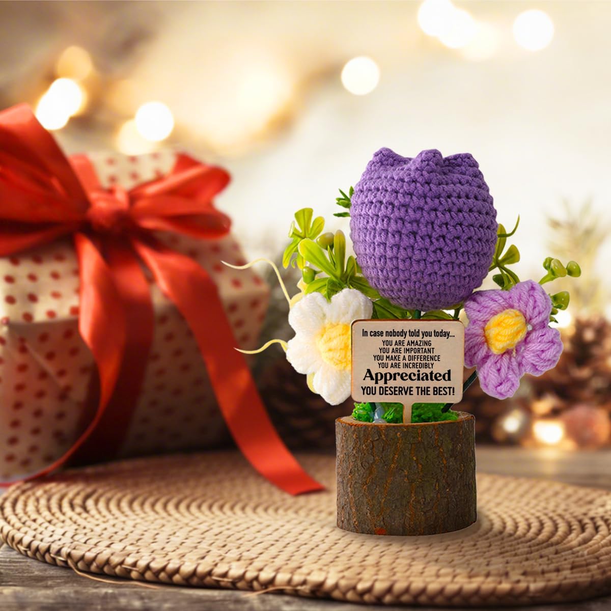 Purple Crocheted Tulip,Crochet Desk Buddy Gifts