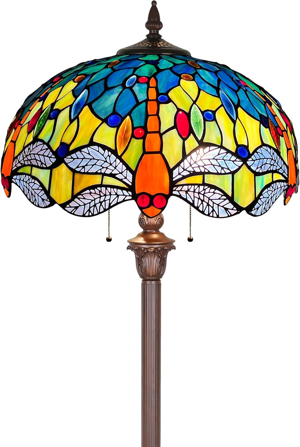 Capulina Tiffany Lamp Stained Glass Floor Lamp 2-Light 16 Inches Wide Blue Orange Dragonfly Tiffany Style Standing Reading Floor Lamp for Living Room Bedroom Home Office