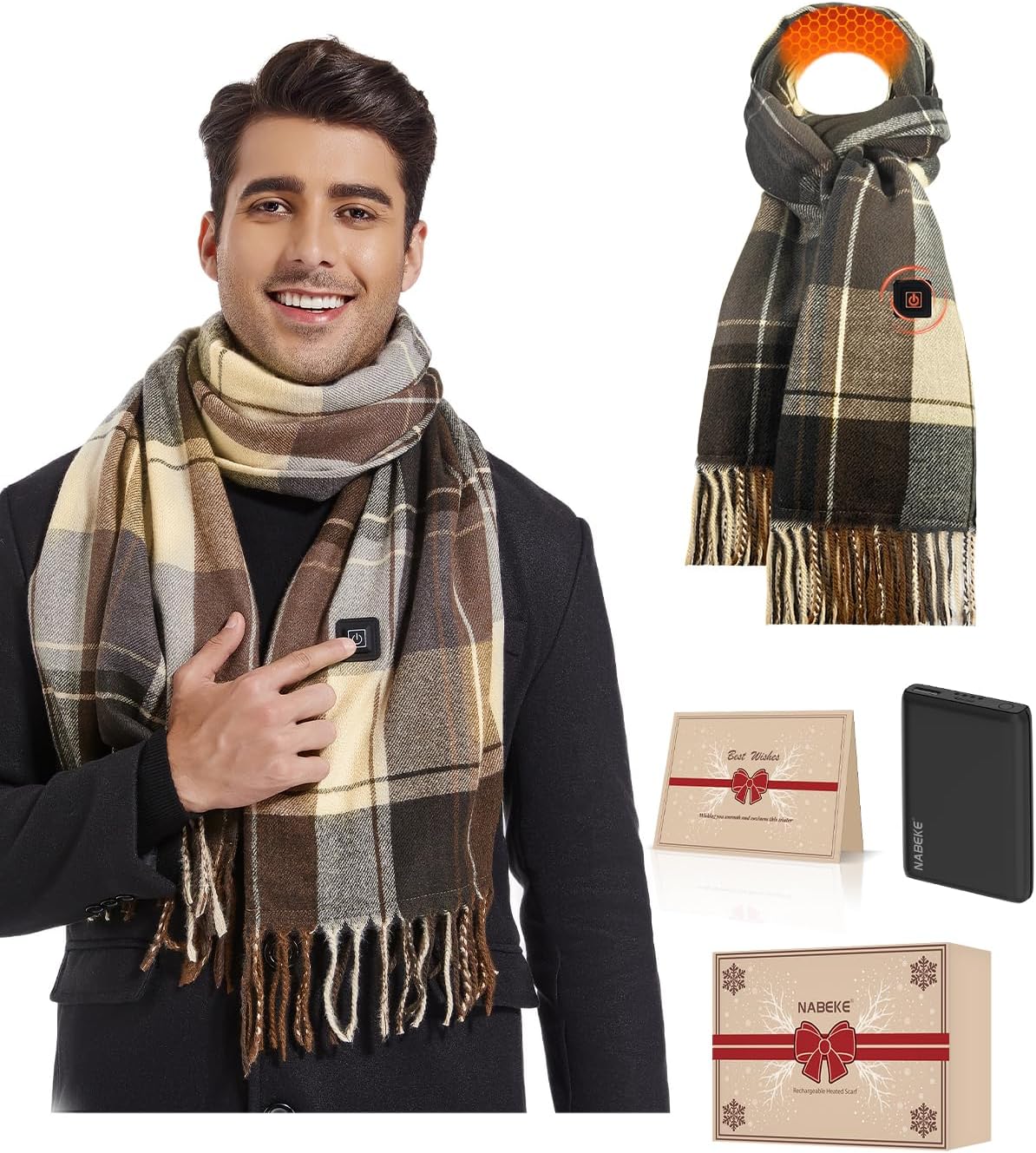 NABEKE Heated Scarf for Women Rechargeable, Electric Heating Scarf with 3 Tem...