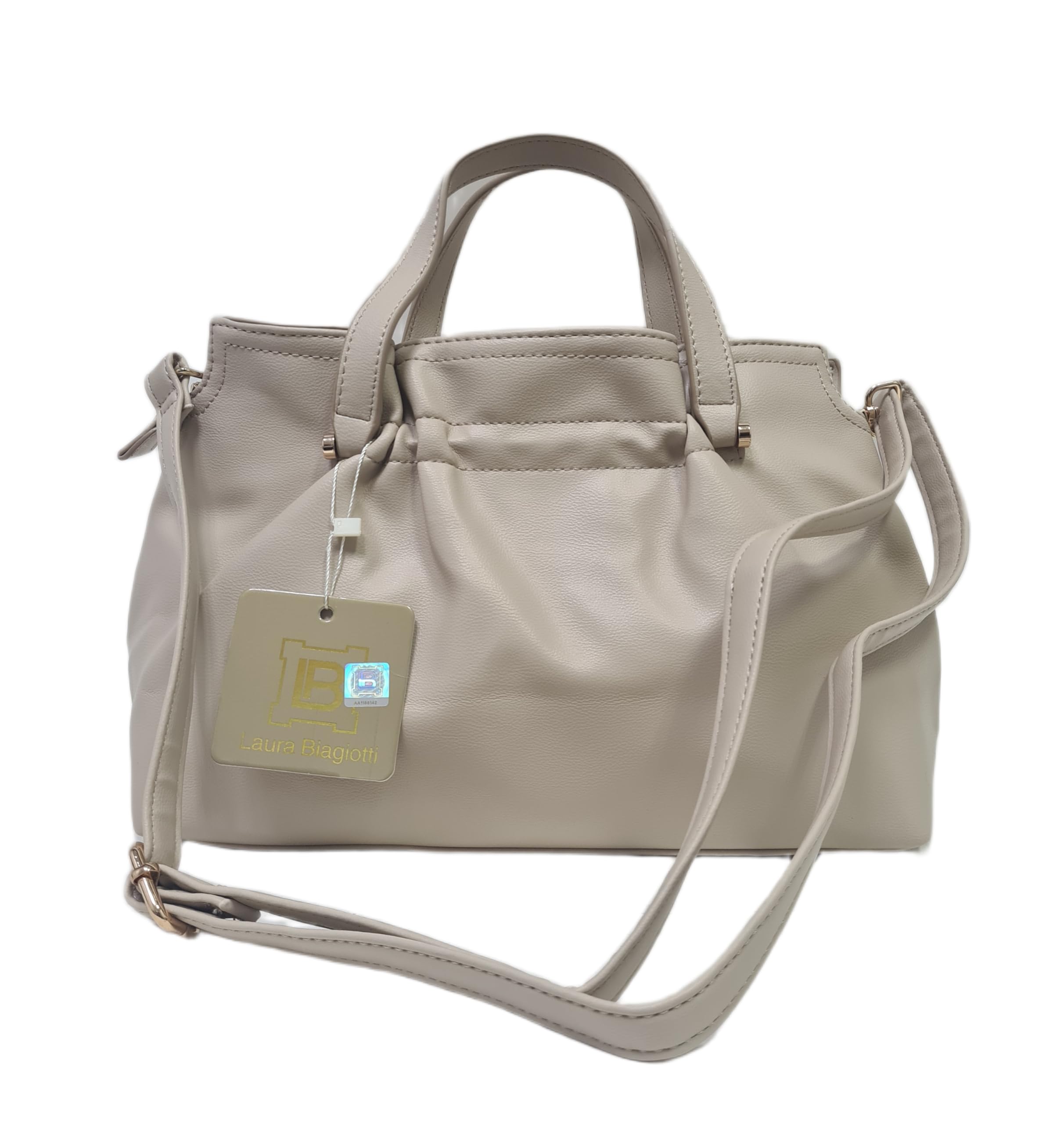 Laura Biagiotti Borsa a Mano Linea Eclyper, Pelle Sintetica, Dimensioni 31x20x13 cm, con Tracolla Regolabile Rimovibile, Accessori Oro LB26S-252-2 | Leggera