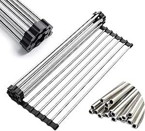 Griglia Scolapiatti Arrotolabile AIRUJIA - Pieghevole, Per Lavello, Espandibile Fino A 50cm, Grigio - Foto 6