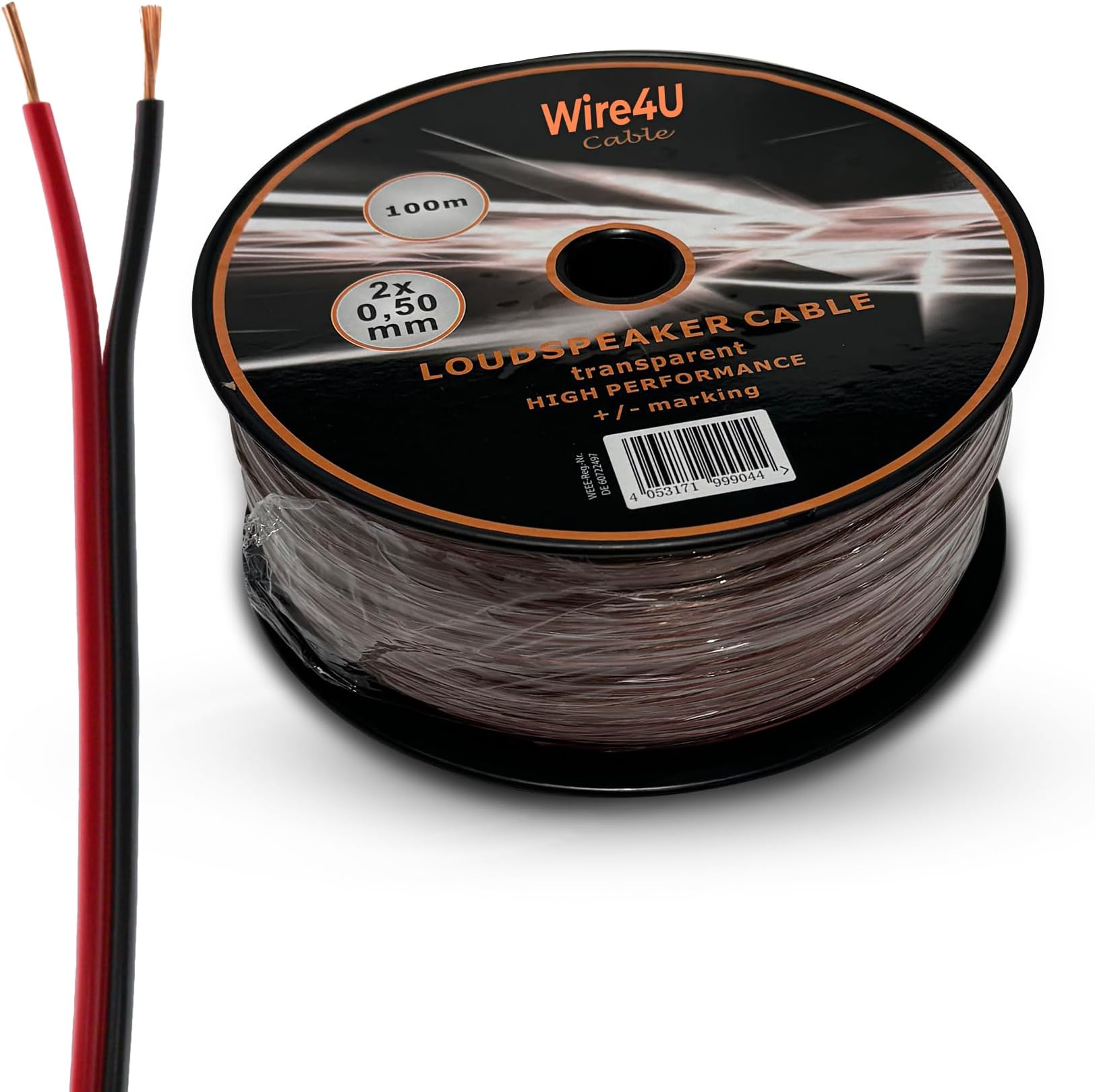 Wire4U 2 x 0.50mm Speaker Cable Figure 8, Quality, 50 Strands Wire In 10 20 50 100 Metres (100 metres Reel, Red/Black)