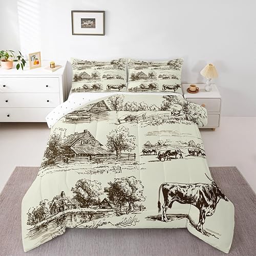 Miniatura 4 de Erosebridal Juego de edredón de estilo rústico con estilo occidental, ropa de cama de vaquero, tamaño Queen, vintage, rústico, salvaje, oeste,