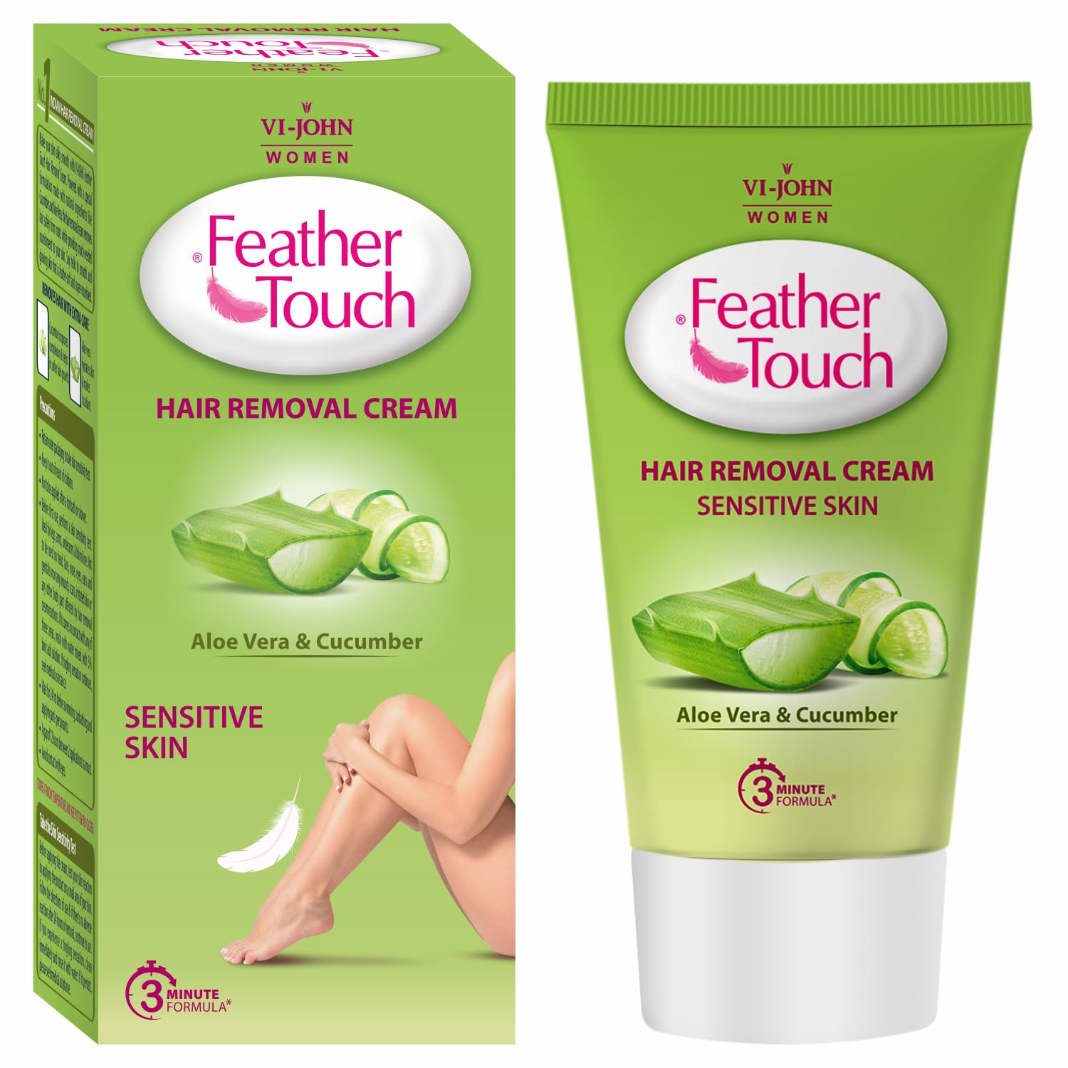 VI - JOHN Feather Touch Cucumber & Aloevera Hair Removal Cream, for Sensitive Skin, Suitable for Legs, Underarms, Bikini Line, Arms 40g Pack of 4
