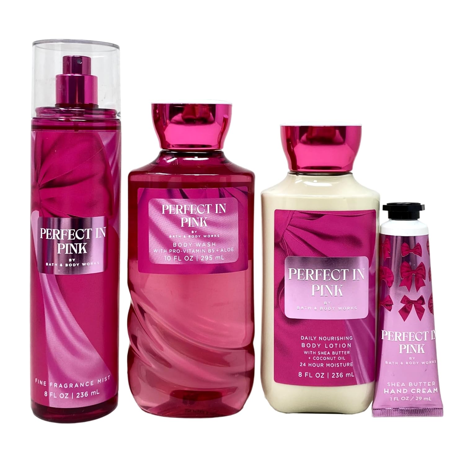Bath & Body Works Perfect In Pink Deluxe Gift Bag Set - Fragrance Mist - Body Wash - Body Lotion and Hand Cream - with a Himalayan Salts Springs Sample Soap