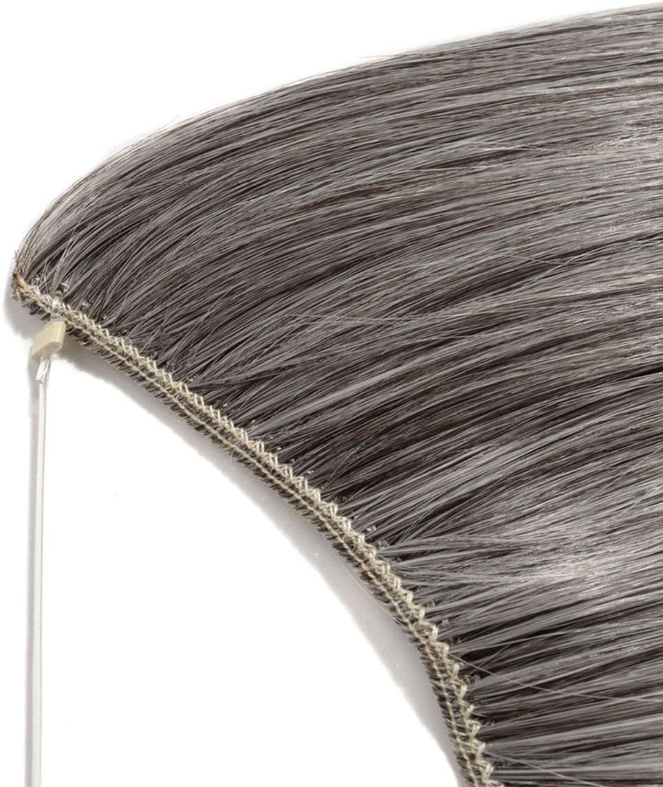Secret Headband Wire in Natural Hair Extensions Rubber Band Straight Curly Wavy Hairpieces Brown Blonde Ombre for Women 20" Straight - Dark brown mix silver grey - Image 3