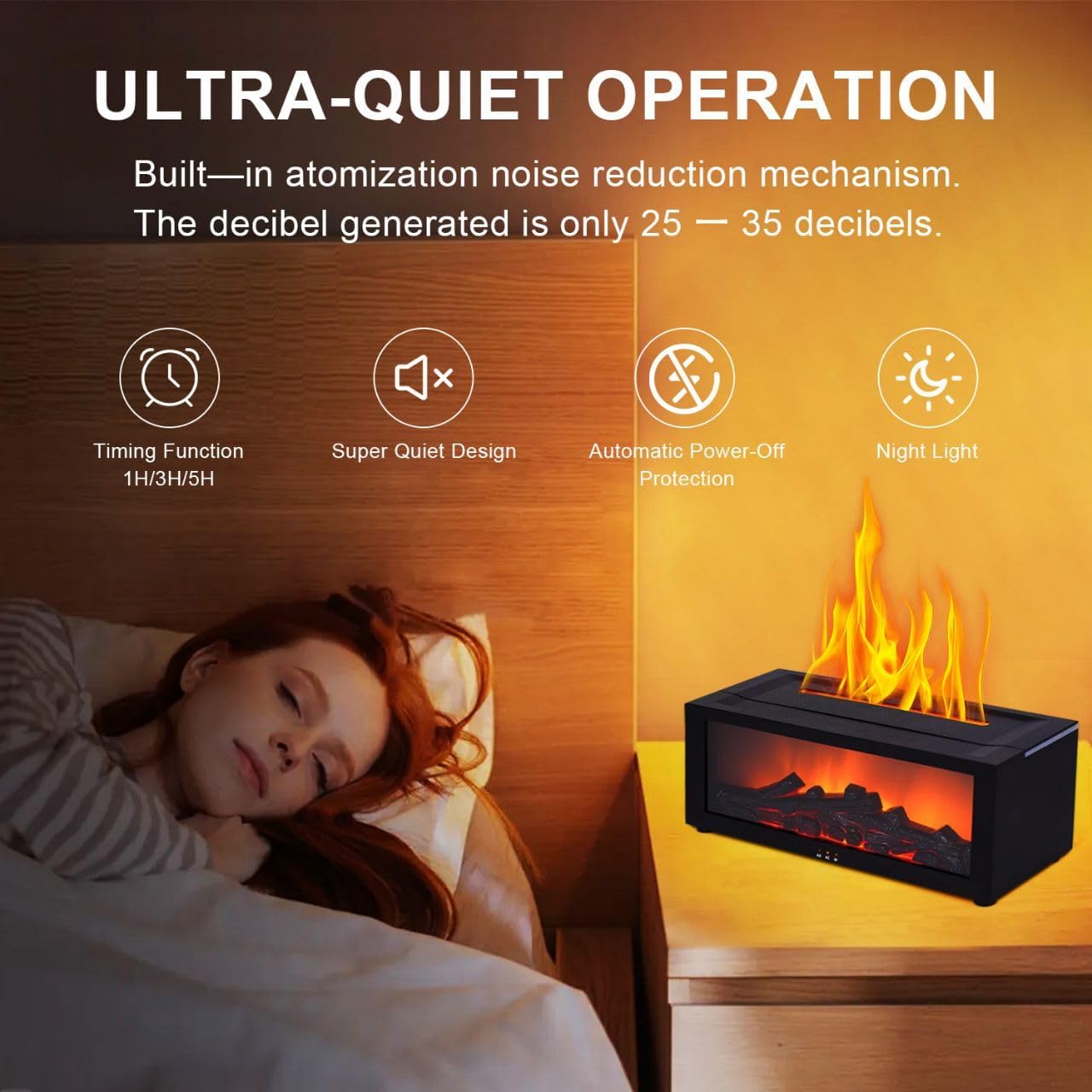 Fireplace Diffusers for Essential Oils Fireplace Humidifier with Remote 150ml Fireside Ultrasonic Humidifier Bonfire Flame Diffuser with 7 Colors Light for Home Room Office (Black+Essential Oils)