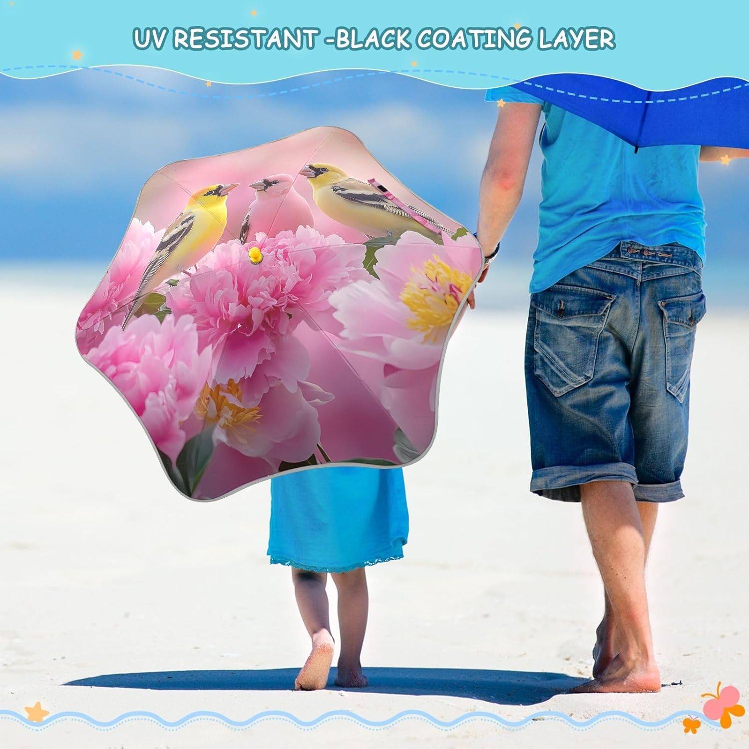ODAWA Neon Flowers Blue Kid Umbrella with Hook Handle