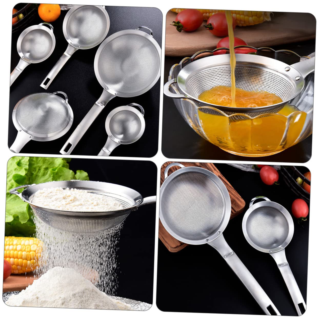 Juego de colador de Acero Inoxidable de 2 Piezas con colador de Malla Fina y cucharón - Plata