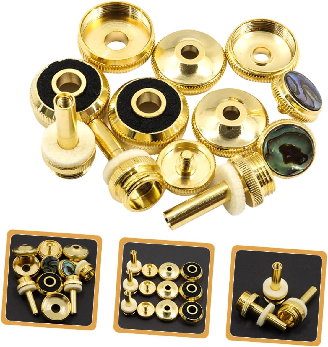 トランペットボタンバックル 12ピースセット ゴールドリム 彩色シェルトランペット指ボタン交換用 修理アクセサリー 音楽演奏向け