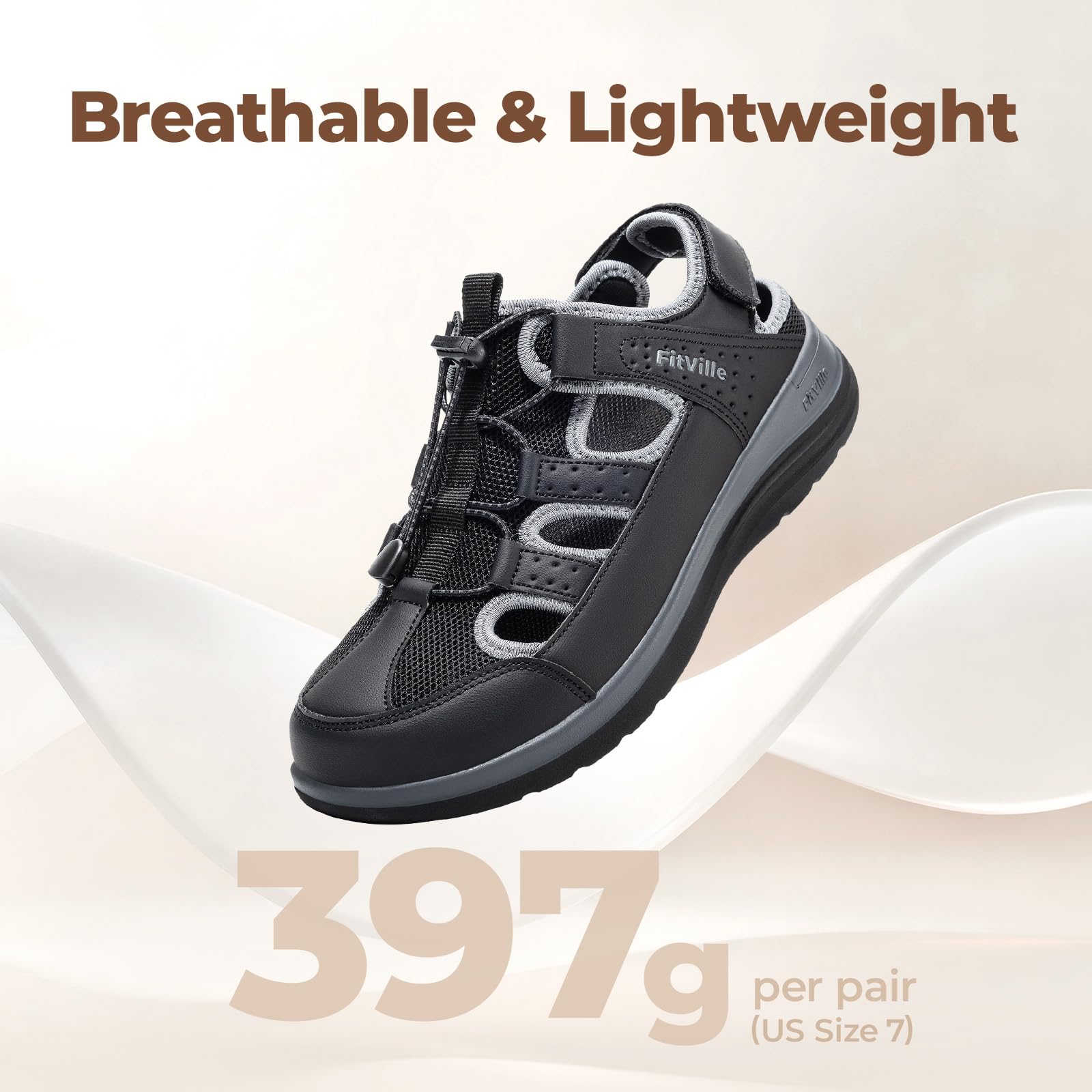 FitVille Sandali Larghi Estivi da Donna Traspiranti e Comodi con Chiusura Elastica a Lacci e Strappo per l'Outdoor