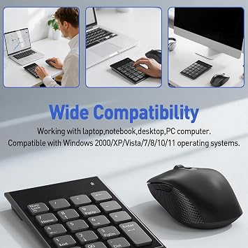 Wireless Number Pad and Mouse Combo, 19 Key USB Keypad and 3 Adjustable DPI Silent Mouse, 2.4GHz Ultra Slim Keypad for Laptop, PC, Desktop, Notebook One USB Receiver, Portable and Lightweight